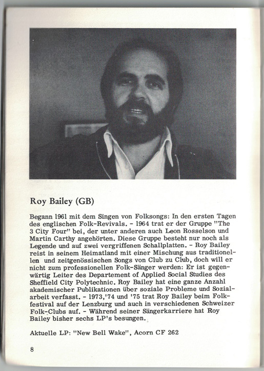 roy bailey gurtenbüchlein gurtenfestival 1977 ch-chultura.ch
